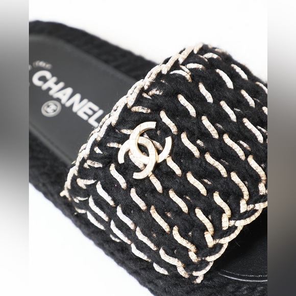 NEW CHANEL WOMENS BRAIDED KNIT METALLIC CC SLIDES SZ EU 39 - Picture 3 of 12